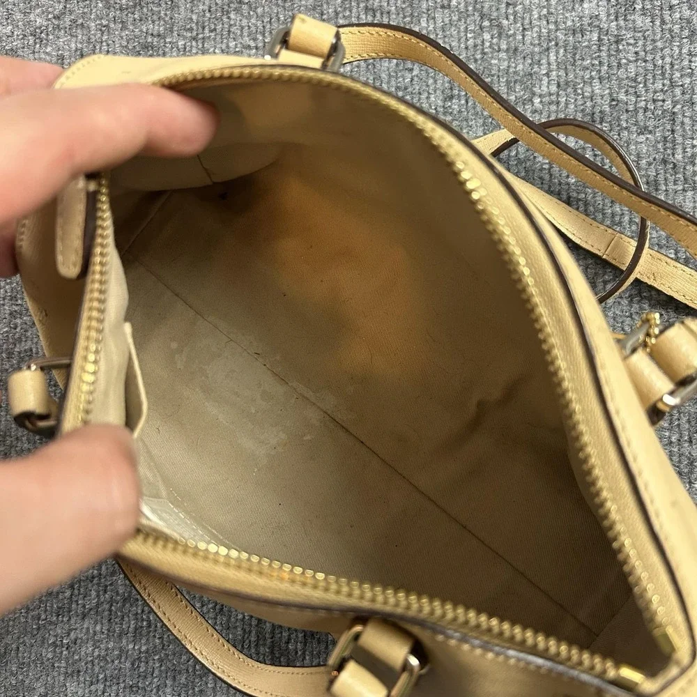 Coach Satchel Bag Womens Small Beige Leather Zip Top Crossbody Purse Handbag